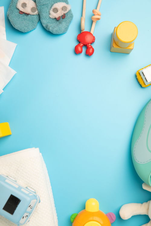 蓝色温馨儿童用品母婴用品摄影图 st摄影